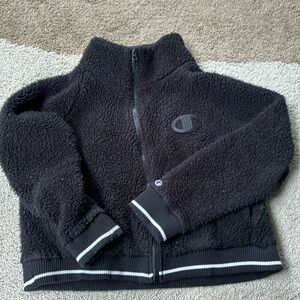 Black Fuzzy fleece, Sherpa Champion varsity style jacket, size large